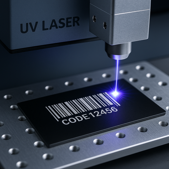 UV laser engraving engraving a bar code onto metal