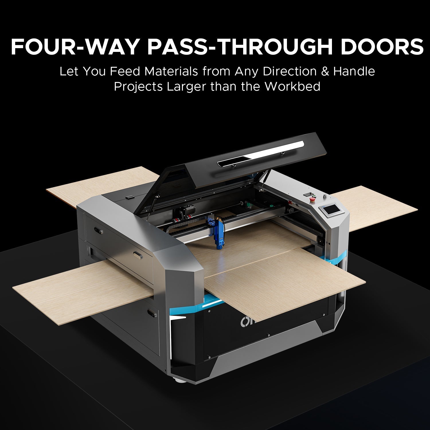 OMTech Pro 2440 80W CO2 Laser Engraver and Cutter Four Way Pass Through Doors