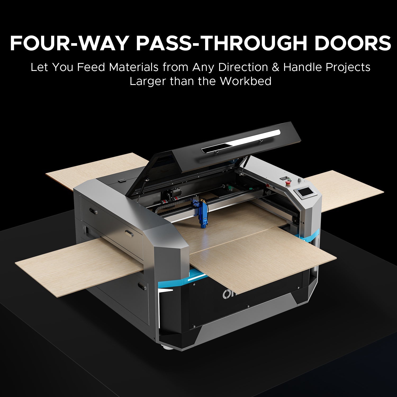 OMTech Pro 3655 Hybrid 150W CO2 Laser Cutter and Engraver Four Way Pass Through Doors