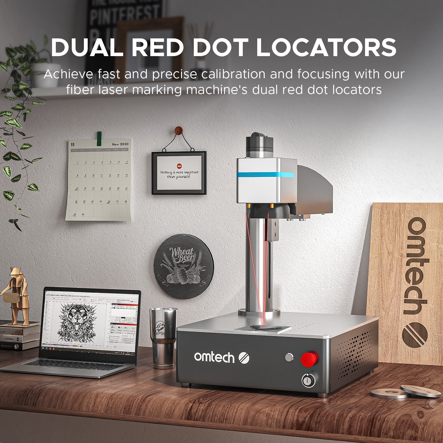 OMTech Galvo 20W Compact Integrated Fiber Laser Marker Dual Red Dot Locators