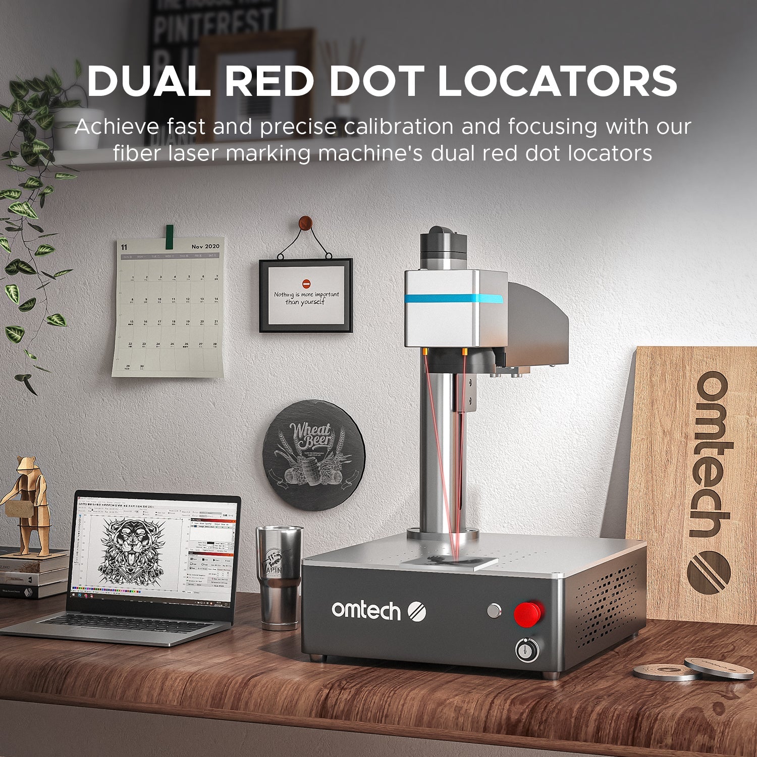 OMTech MOPA 60W Compact Integrated Fiber Laser Marker Dual Locators