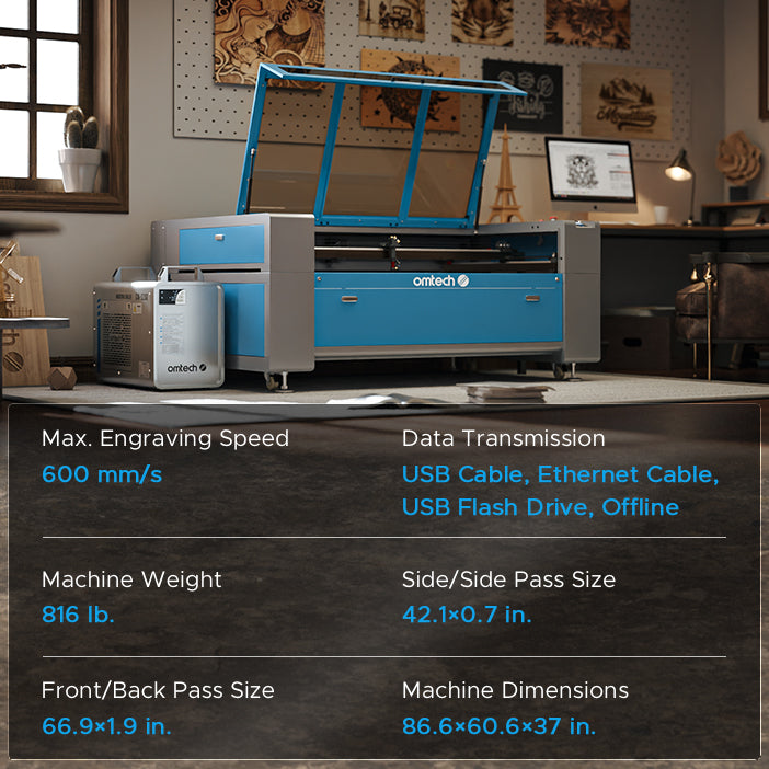 OMTech Maker AF4063-150 150W CO2 Laser Cutter and Engraver Features