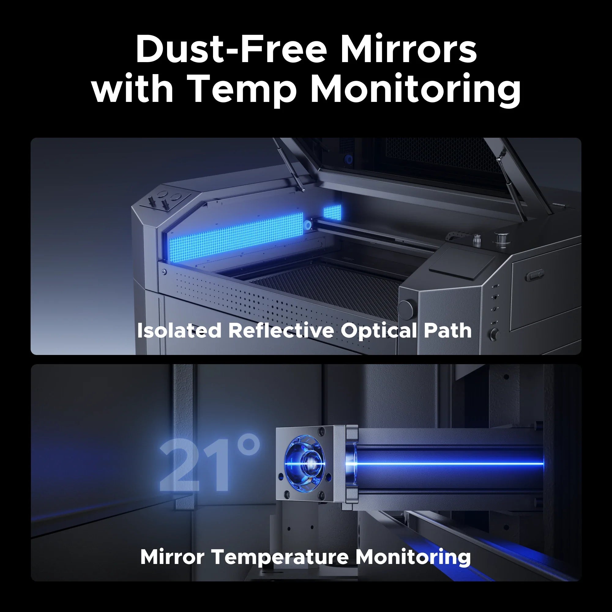 OMTech Pro Quantum 60W RF CO2 Laser Engraver and Cutter Dust Free Mirrors