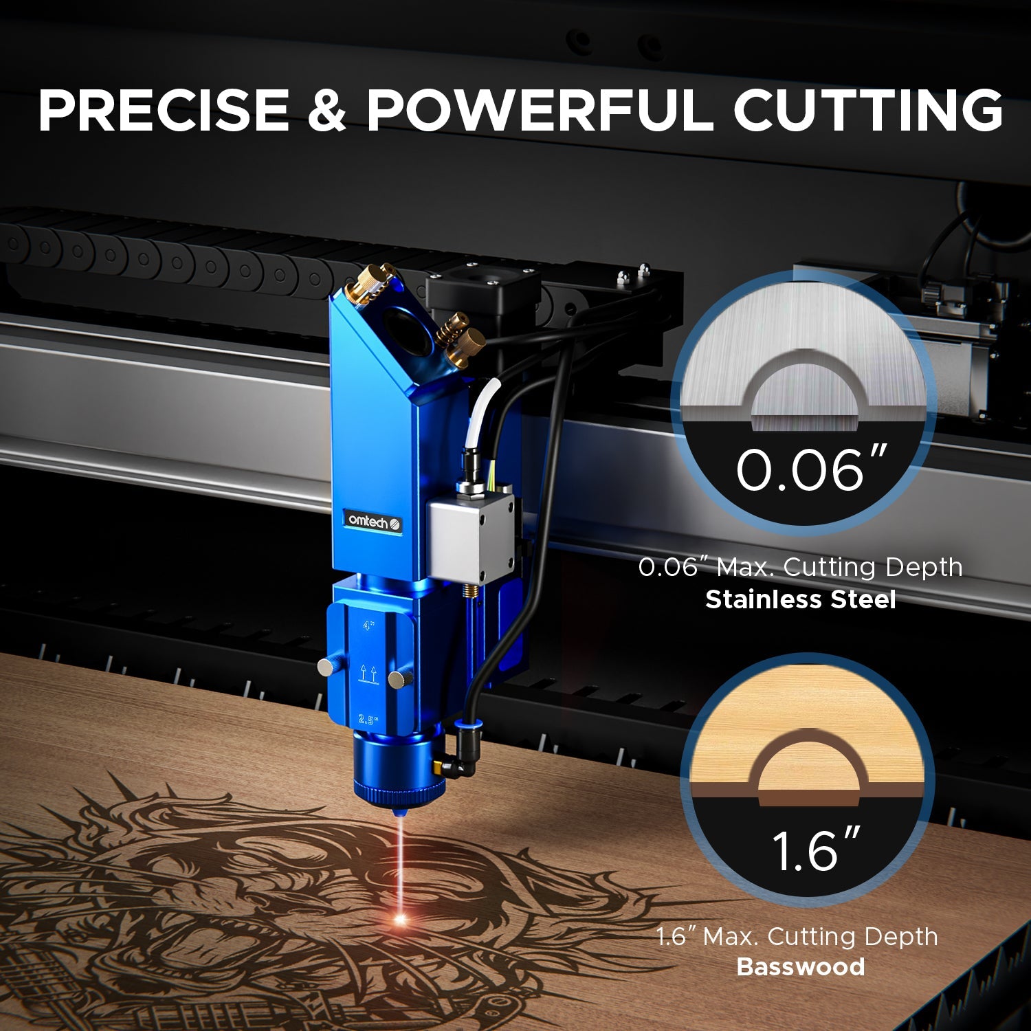 OMTech Pro 3655 Hybrid 150W CO2 Laser Cutter and Engraver Precise & Powerful Cutting