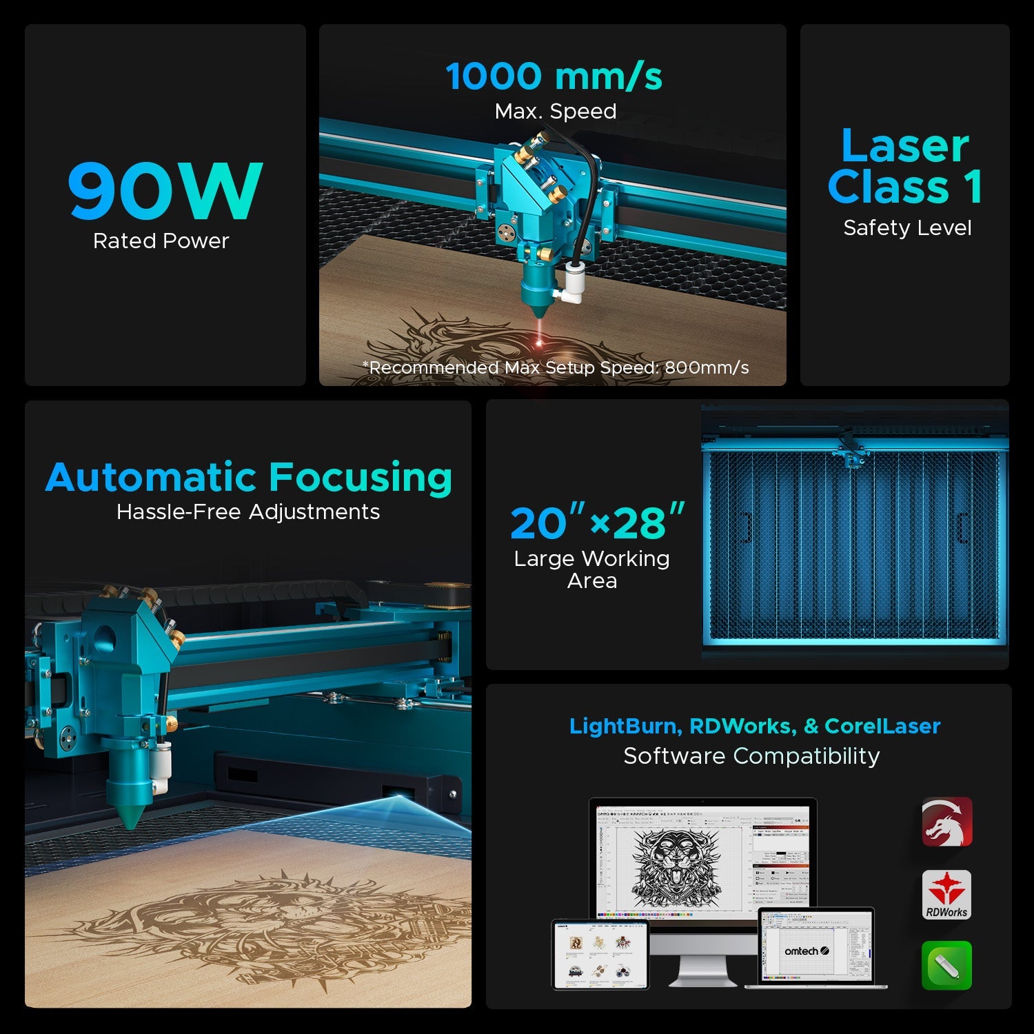 OMTech Pronto 35 90W CO2 Laser Cutter and Engraver Specifications