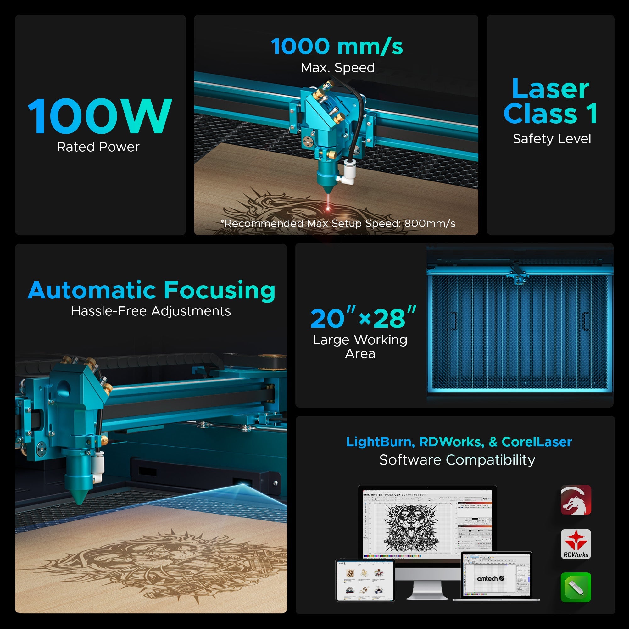 OMTech Pronto 35 100W CO2 Laser Cutter and Engraver Specifications