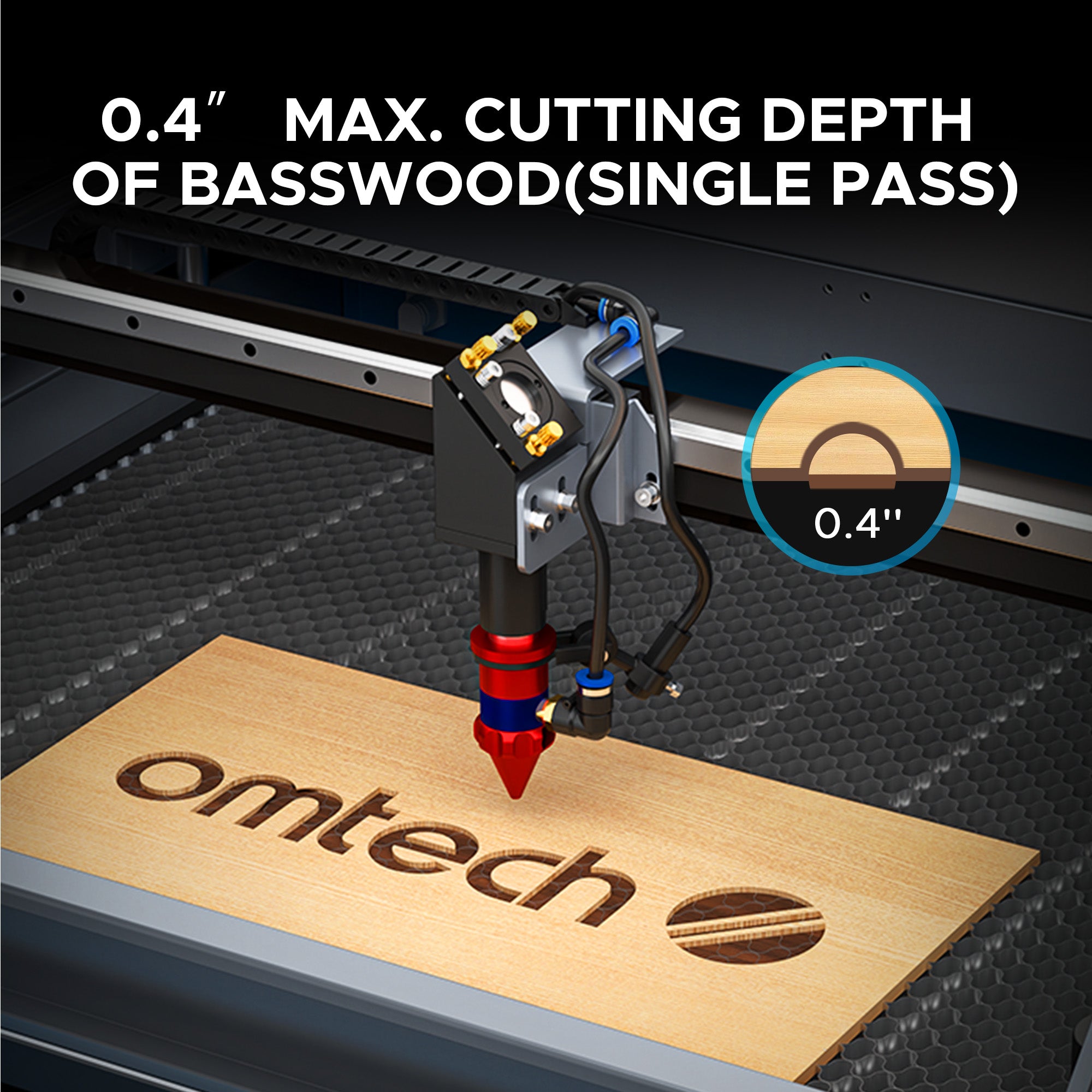 OMTech Maker AF2028-80 90W CO2 Laser Cutter and Engraver Cutting Depth
