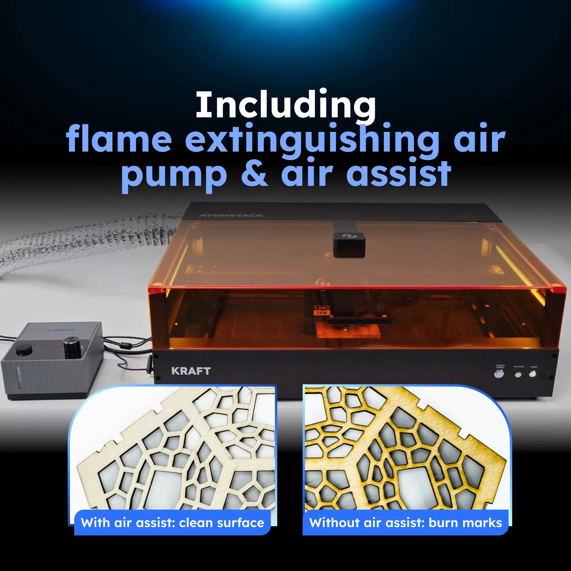 AtomStack Kraft Dual Laser Cutter - 20W Diode, 1.2W IR Air Pump And Air Assist