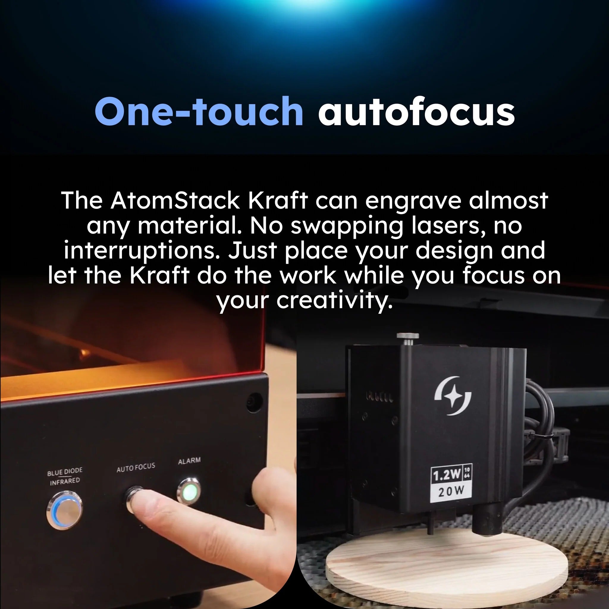 AtomStack Kraft Dual Laser Cutter - 20W Diode, 1.2W IR One Touch Autofocus