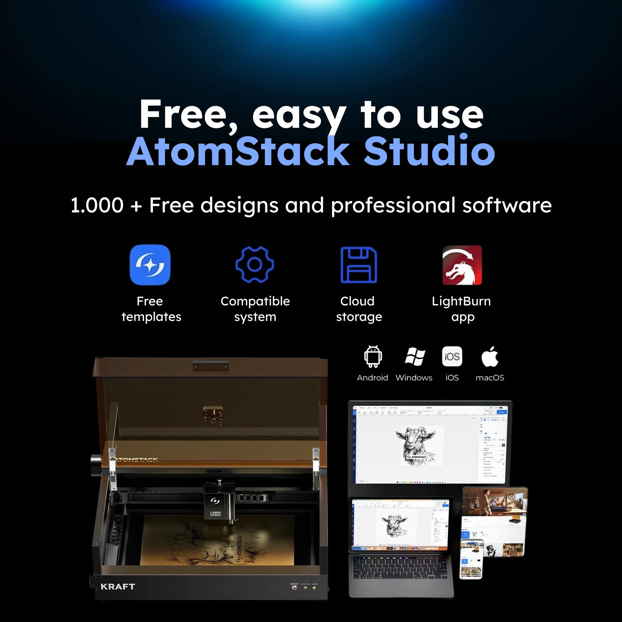 AtomStack Kraft Dual Laser Cutter - 20W Diode, 1.2W IR Software