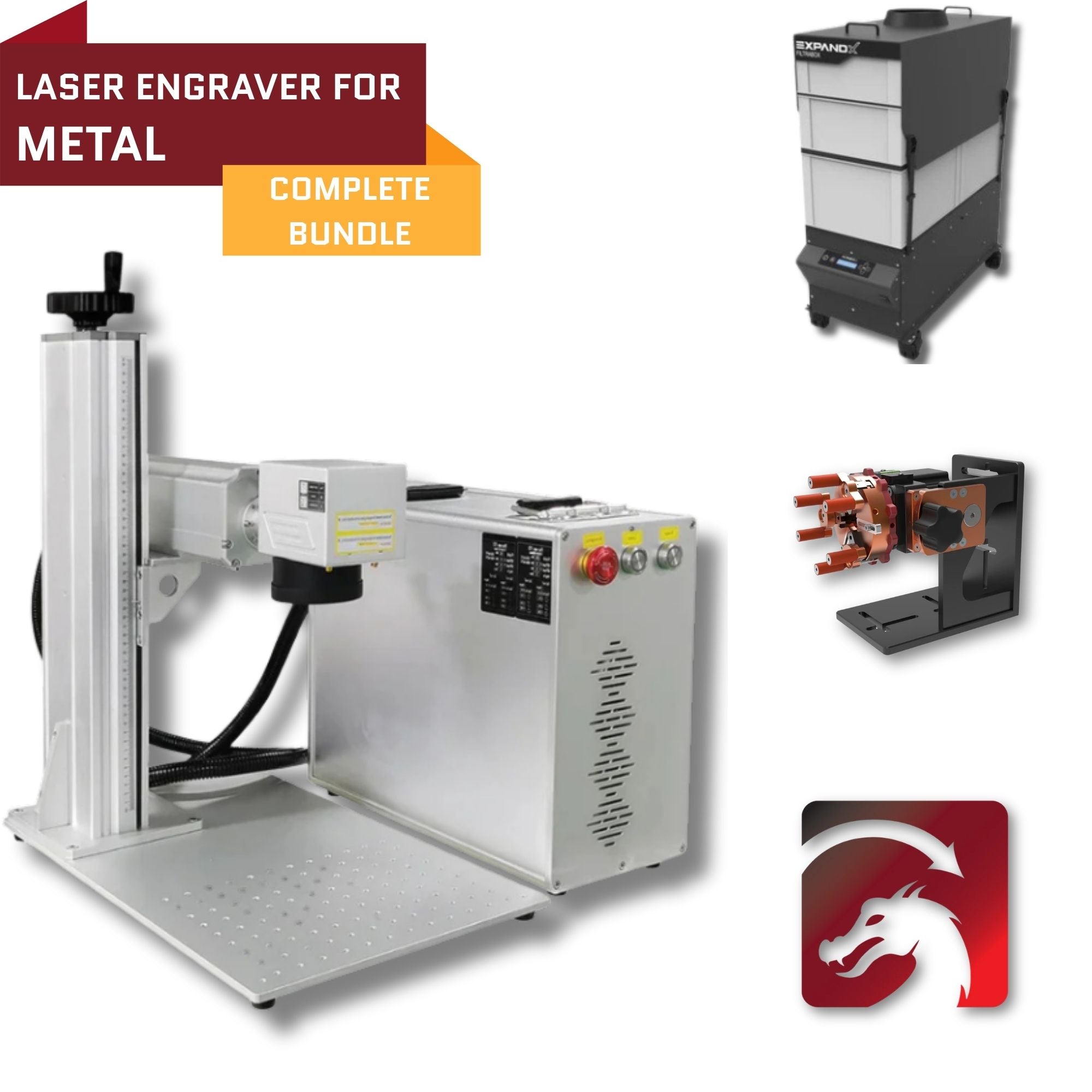 Laser engraver for metal complete bundle with machine and accessories on a white background