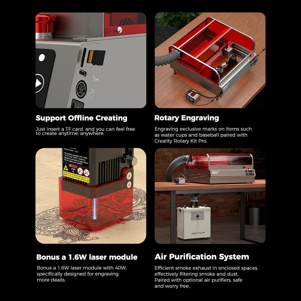 Creality Falcon2 Pro 40W Enclosed Laser Engraver & Cutter features