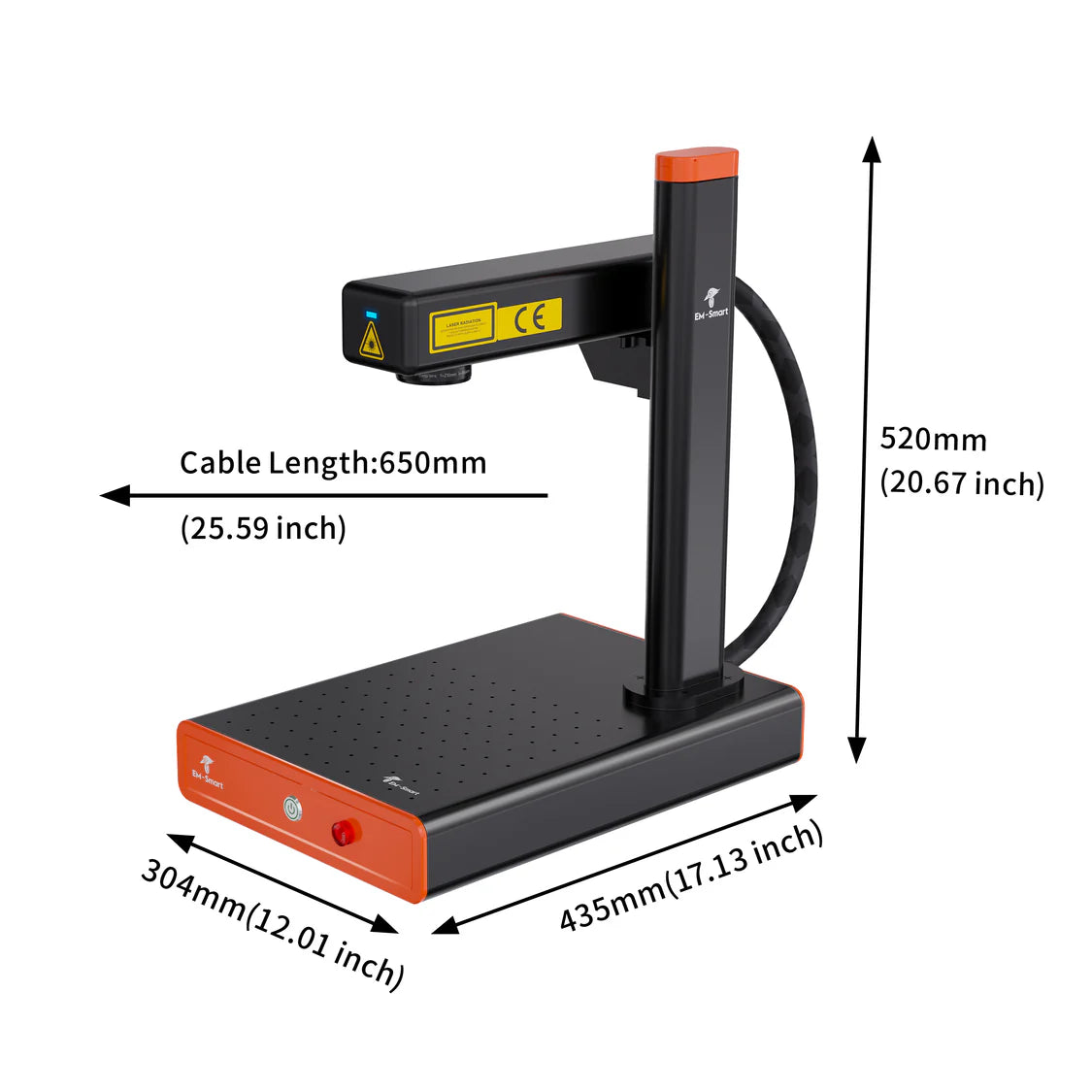 EM-Smart Basic 20W Fiber Laser Engraver product dimension