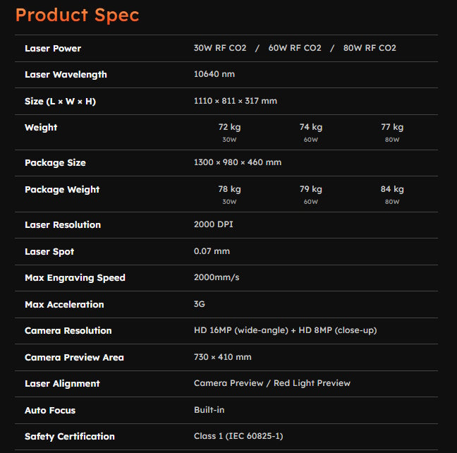 FLUX-Hexa-RF-CO2-Laser-Engraver-Specifications