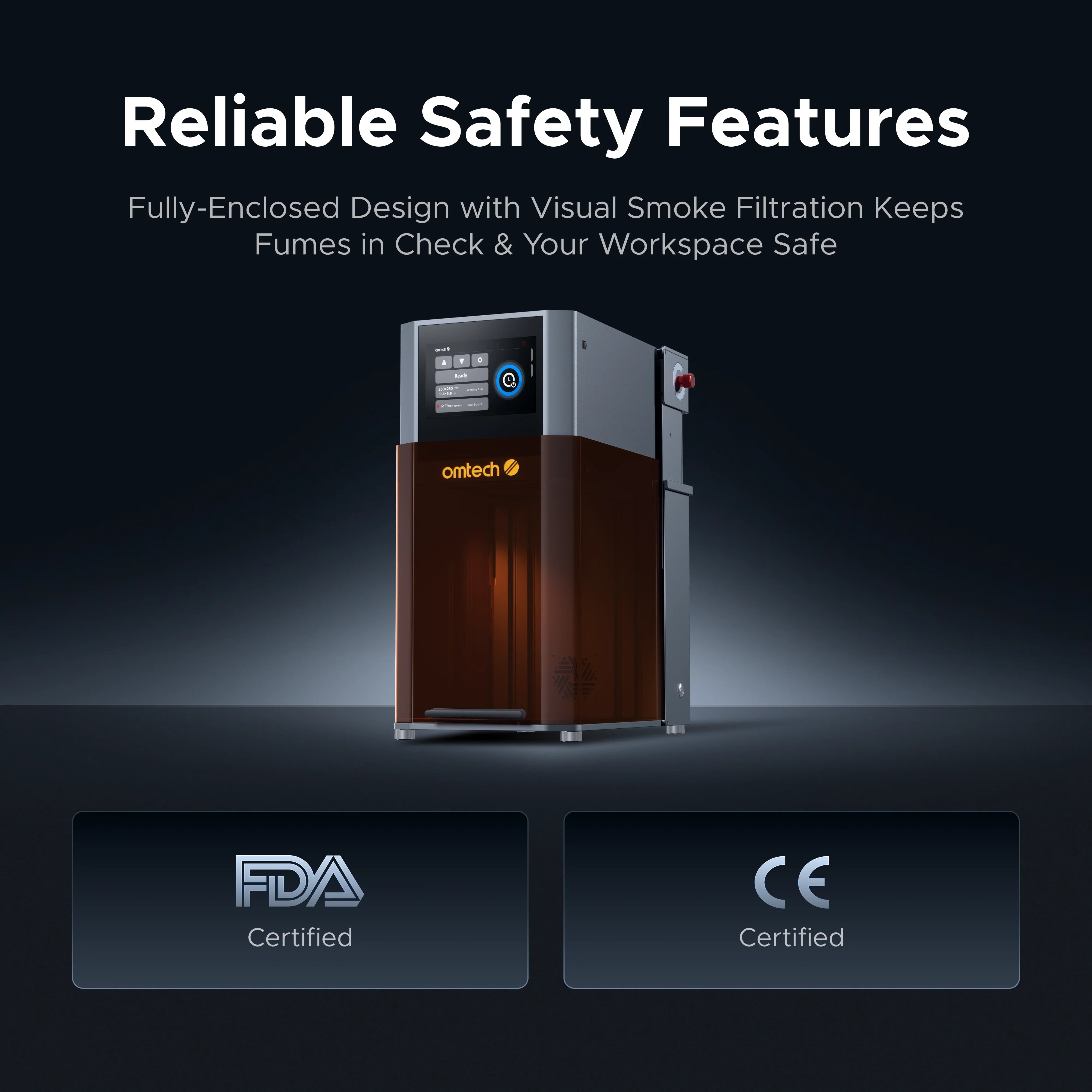 OMTech Solis Duo 20W Fiber & 20W Diode Dual Laser Engraver Safety Features