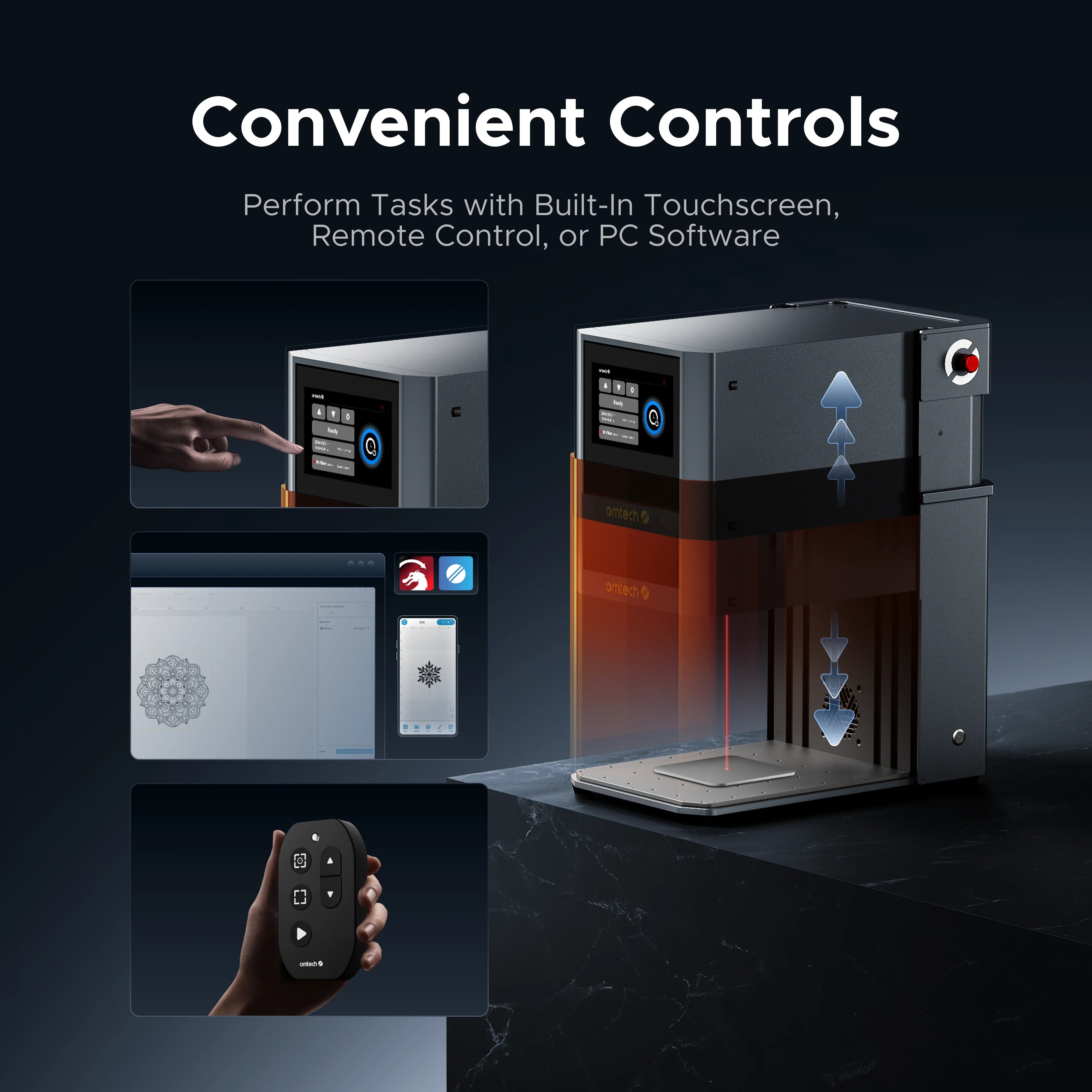 OMTech Solis Duo 20W Fiber & 20W Diode Dual Laser Engraver Conveniet Controls