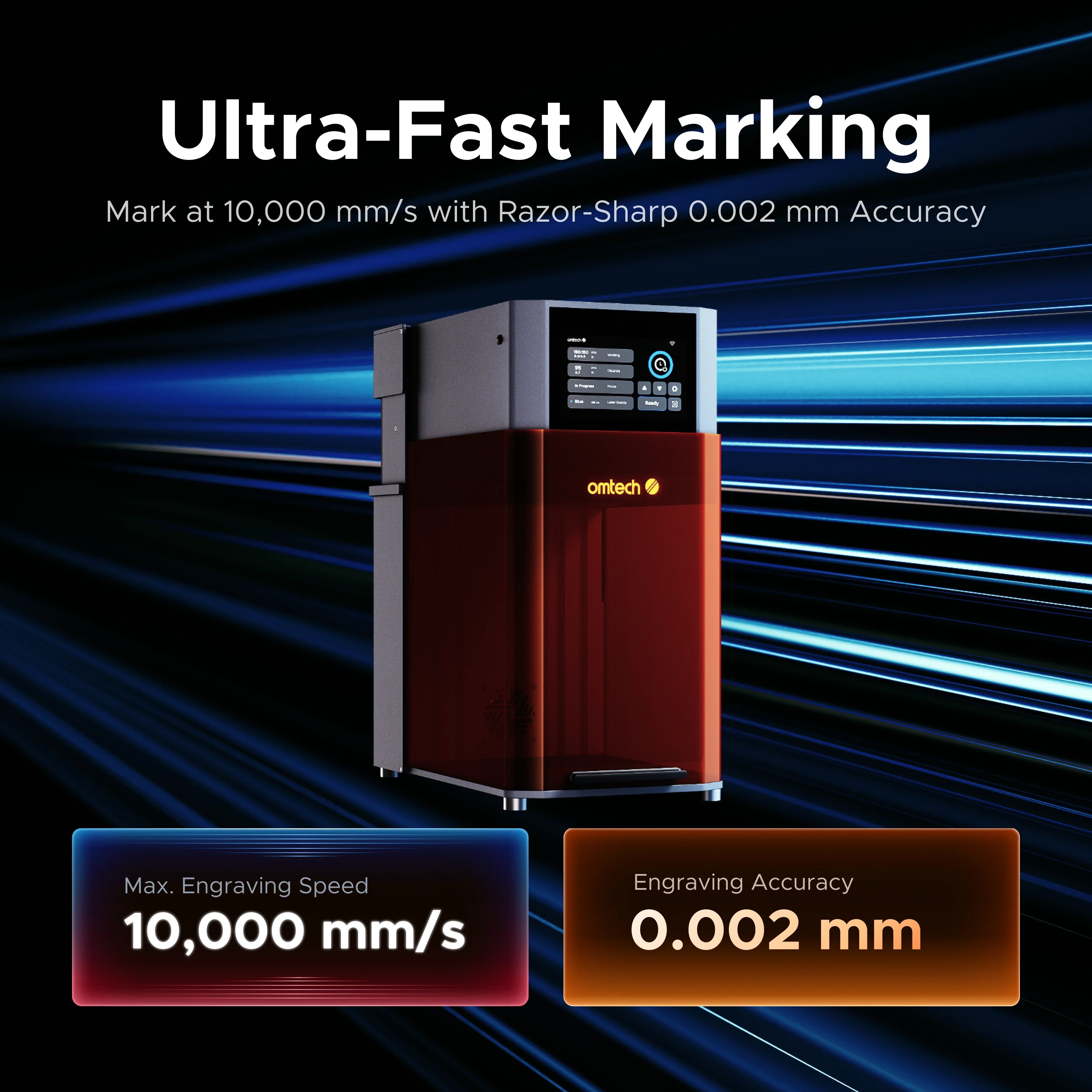 OMTech Solis Duo 50W Fiber & 40W Diode Dual Laser Engraver with Autofocus Ultra Fast Marking