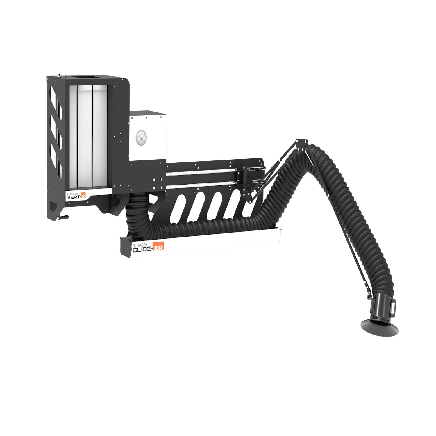 Filtrabox Vert-X Welding Fume Extractor with Glide-XR extension arm being used