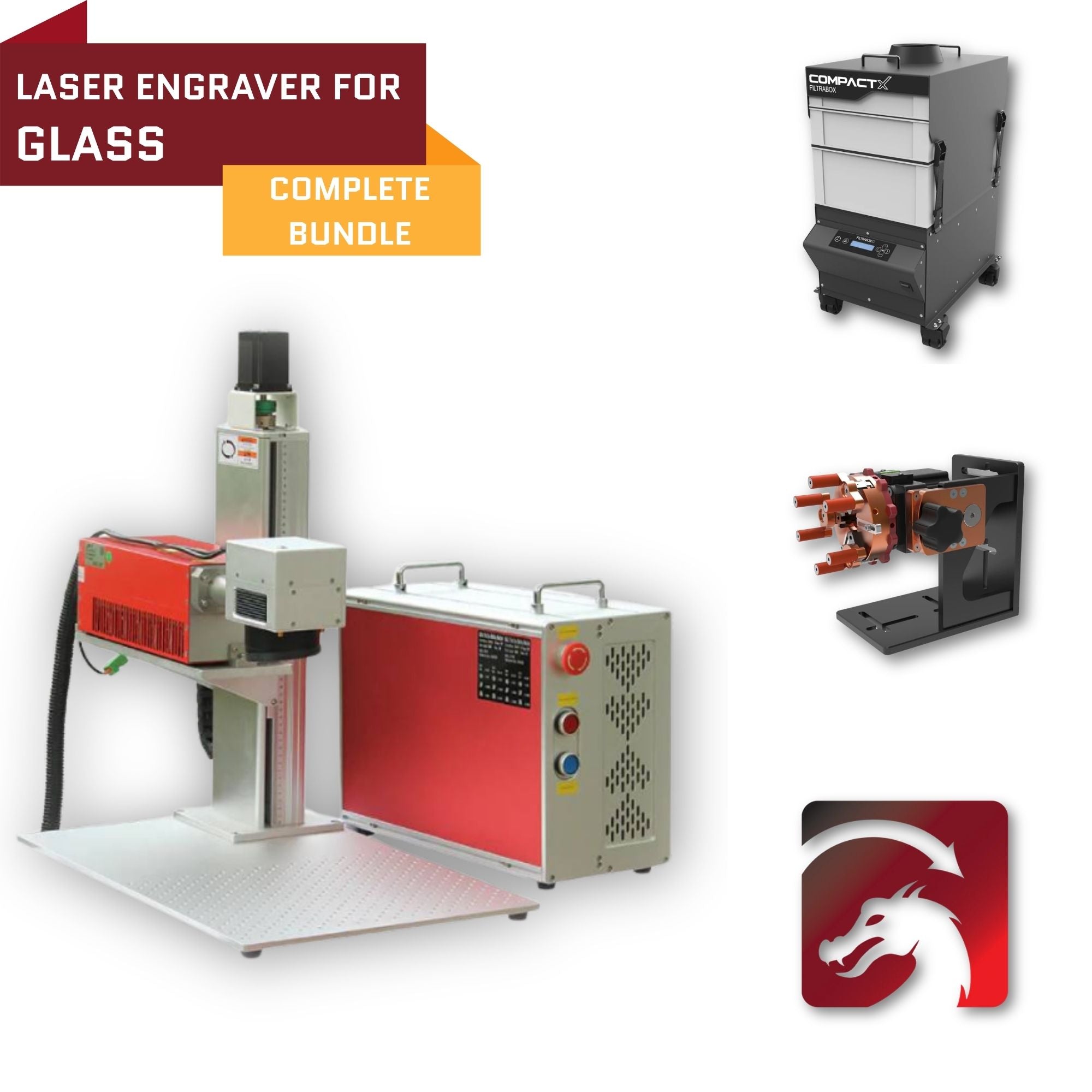 Laser engraver for glass with components on a white background