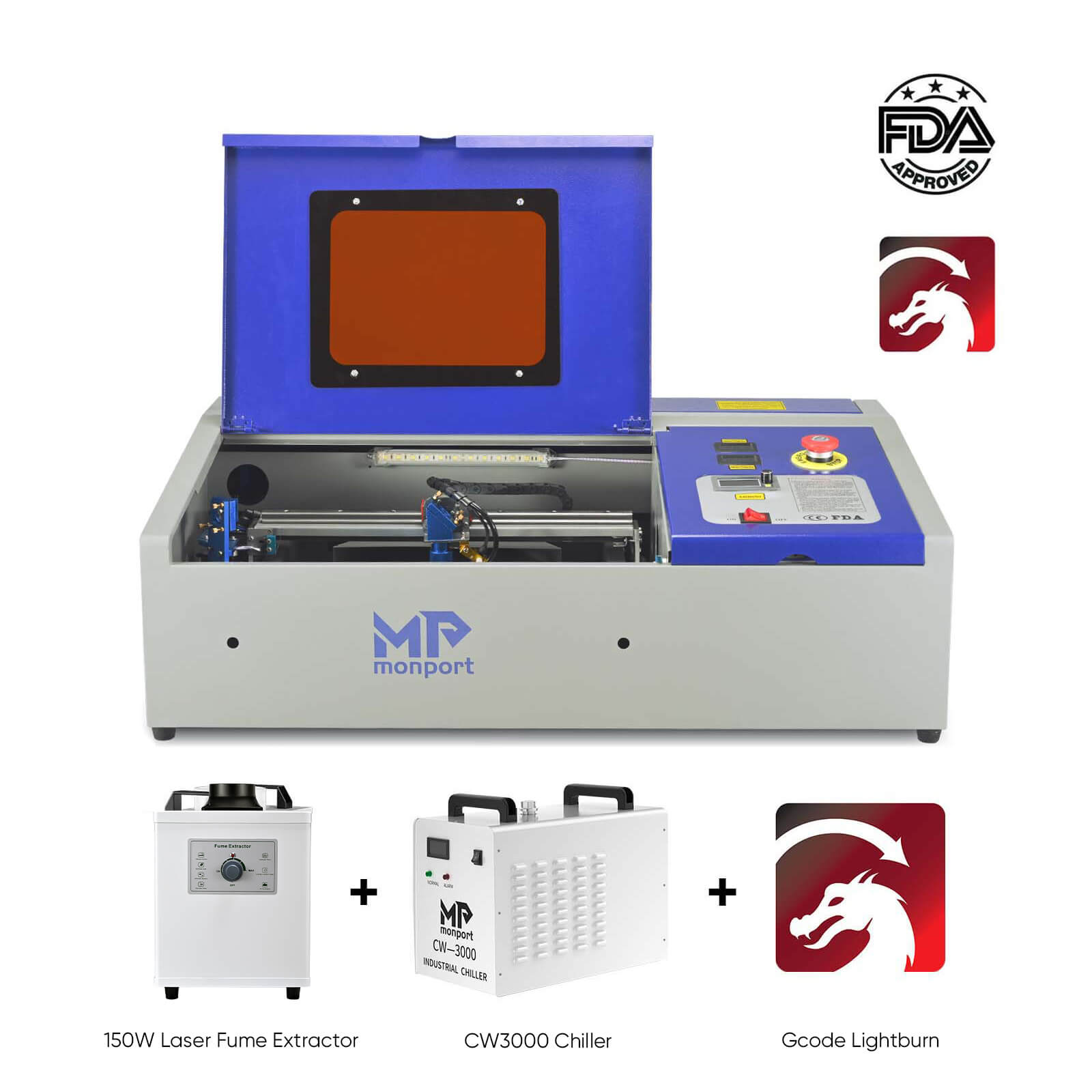 Monport 40W Pro CO2 Laser Engraver & Cutter Complete Bundle