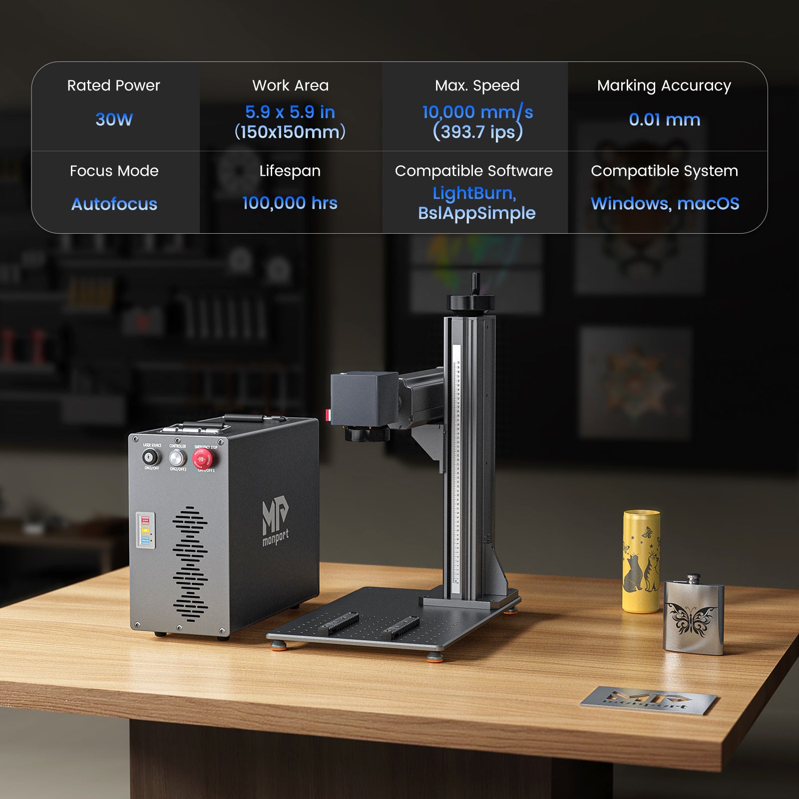 Monport GT 30W Split Fiber Laser Engraver Specifications