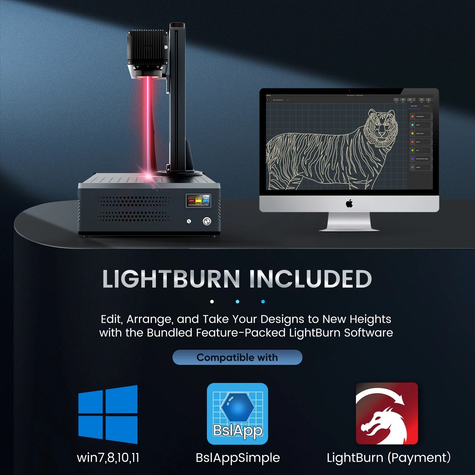 Monport GA 60W MOPA Fiber Laser LightBurn Included