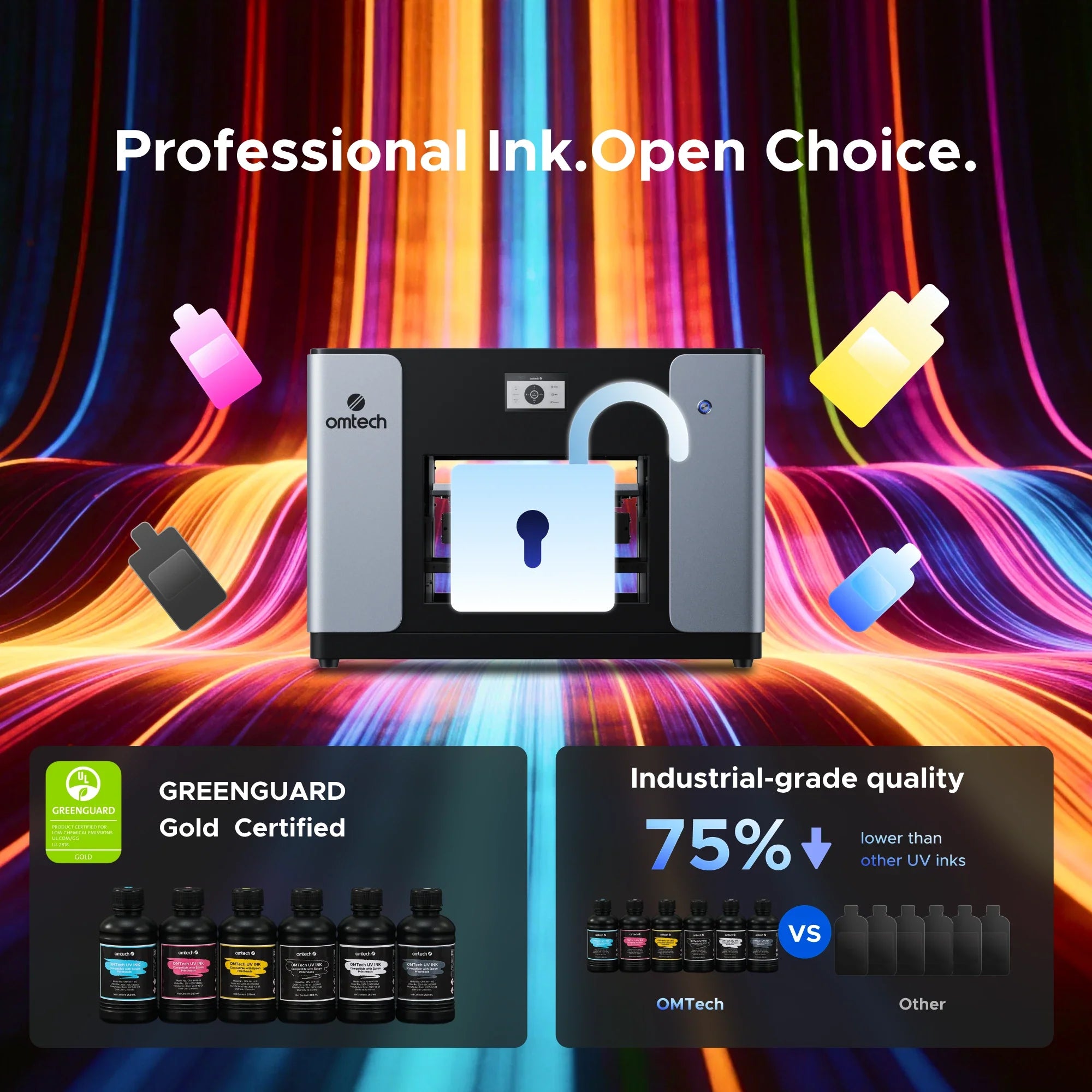 OMTech Spectra A3+ Flatbed UV Printer — Single Printhead Professional Ink