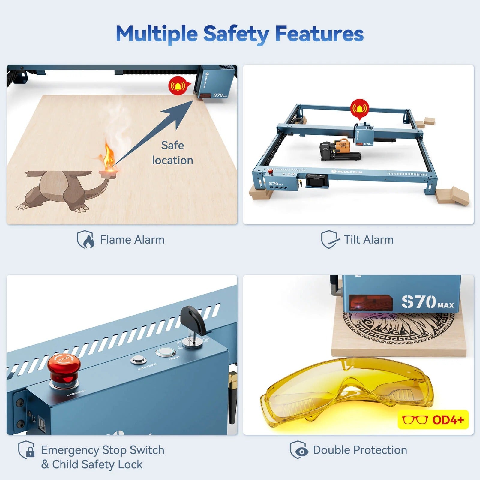 SCULPFUN S70 Max 70w Diode Laser Engraver Safety Feature