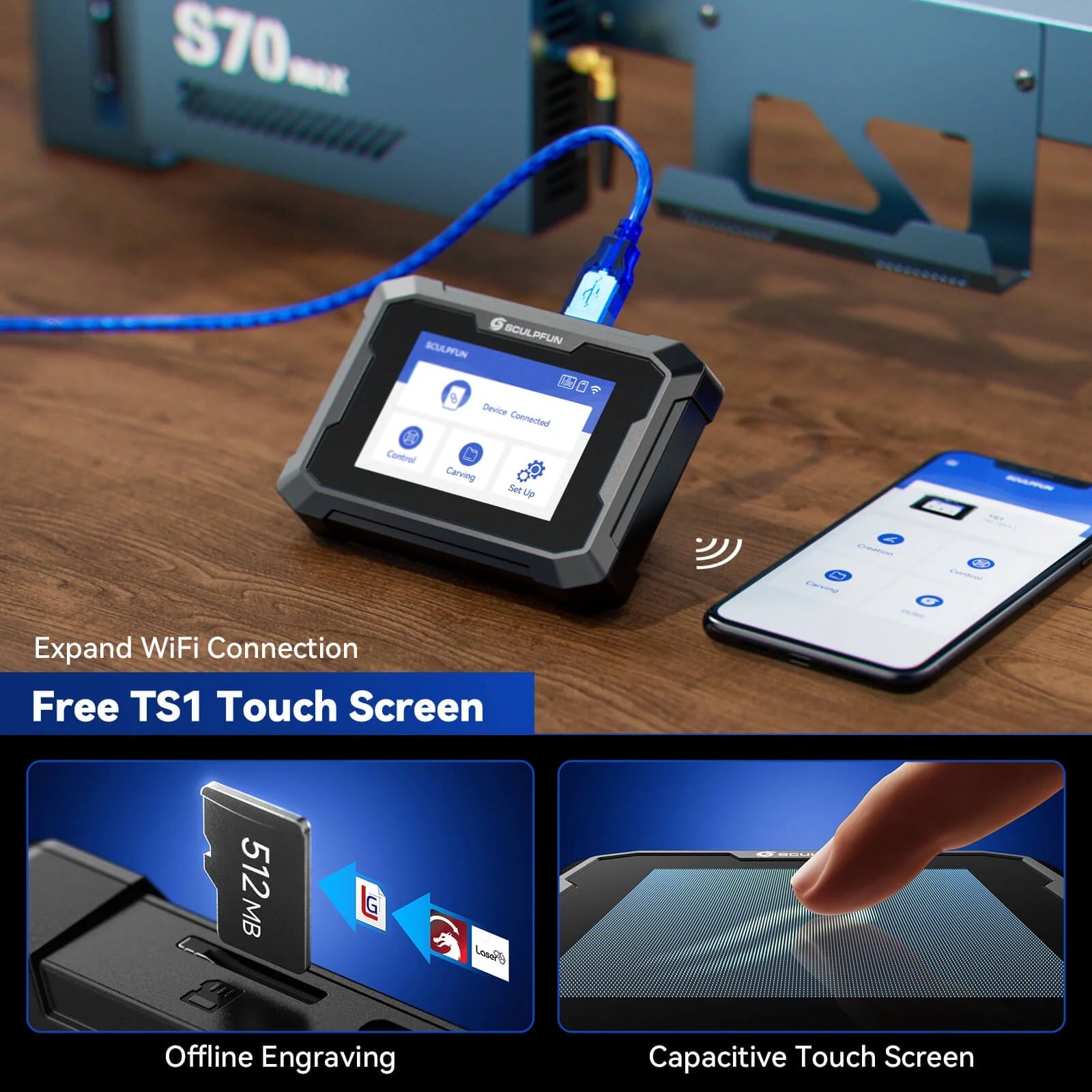 SCULPFUN S70 Max 70w Diode Laser Engraver Wifi Connection