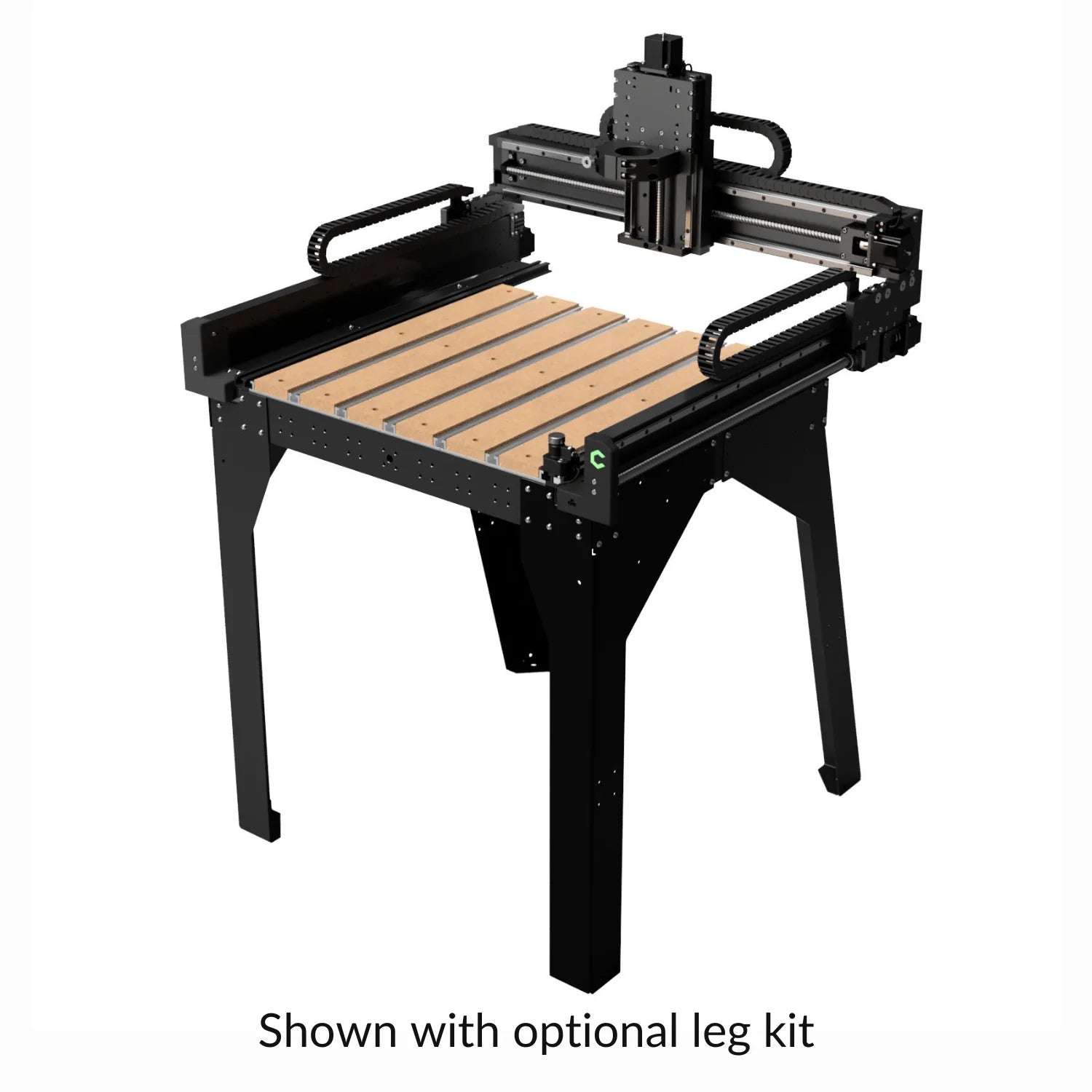 Shapeoko 5.1 pro 2x2 with legs CNC machine with a wooden worktable on a white background, shown with an optional leg kit.