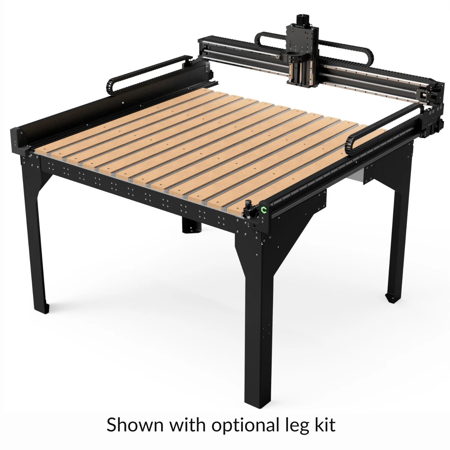 Shapeoko 5.1 Pro 4x4 with legs CNC machine with wooden table and black frame on a white background