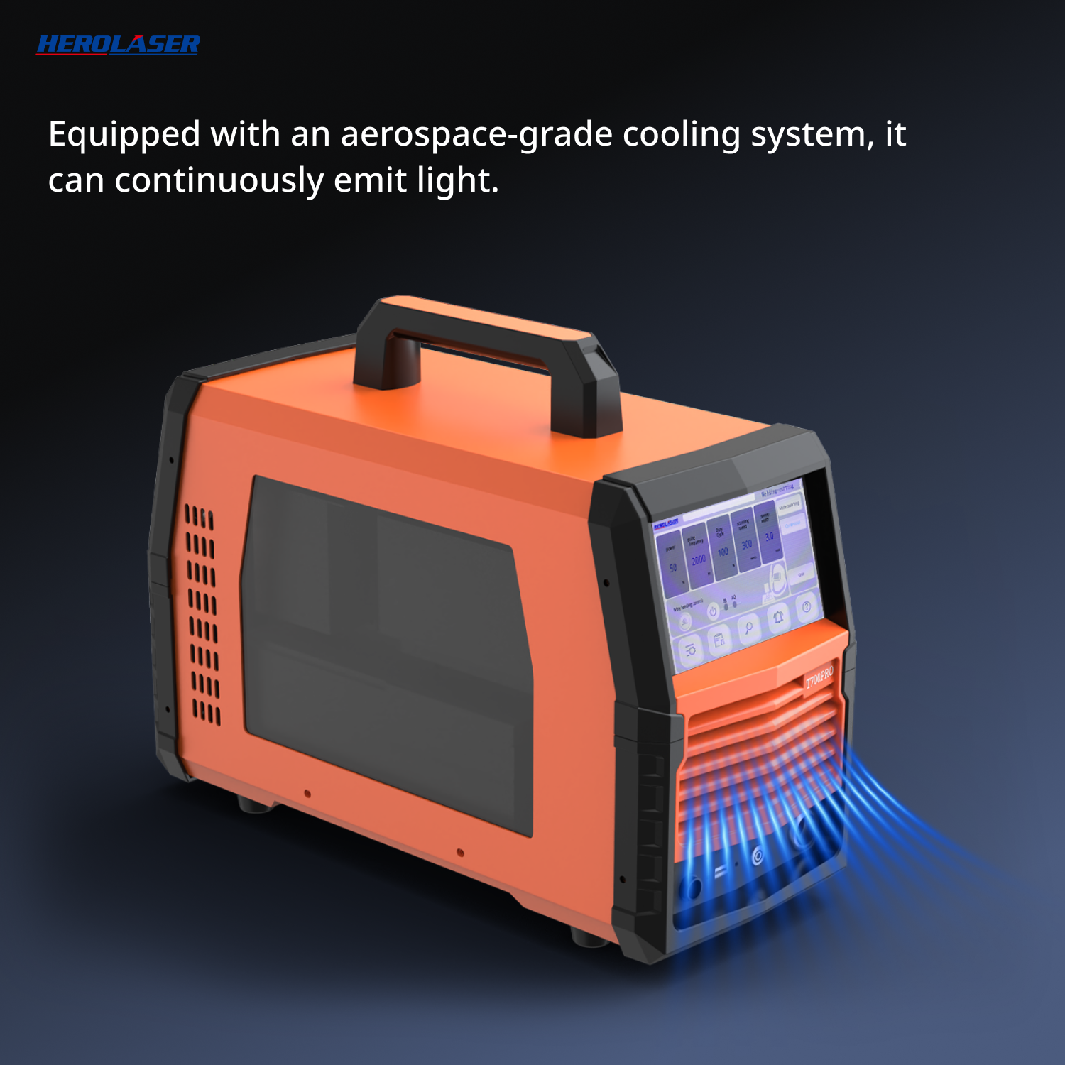 Herolaser T700 Pro laser welder side view showing cart and cabling