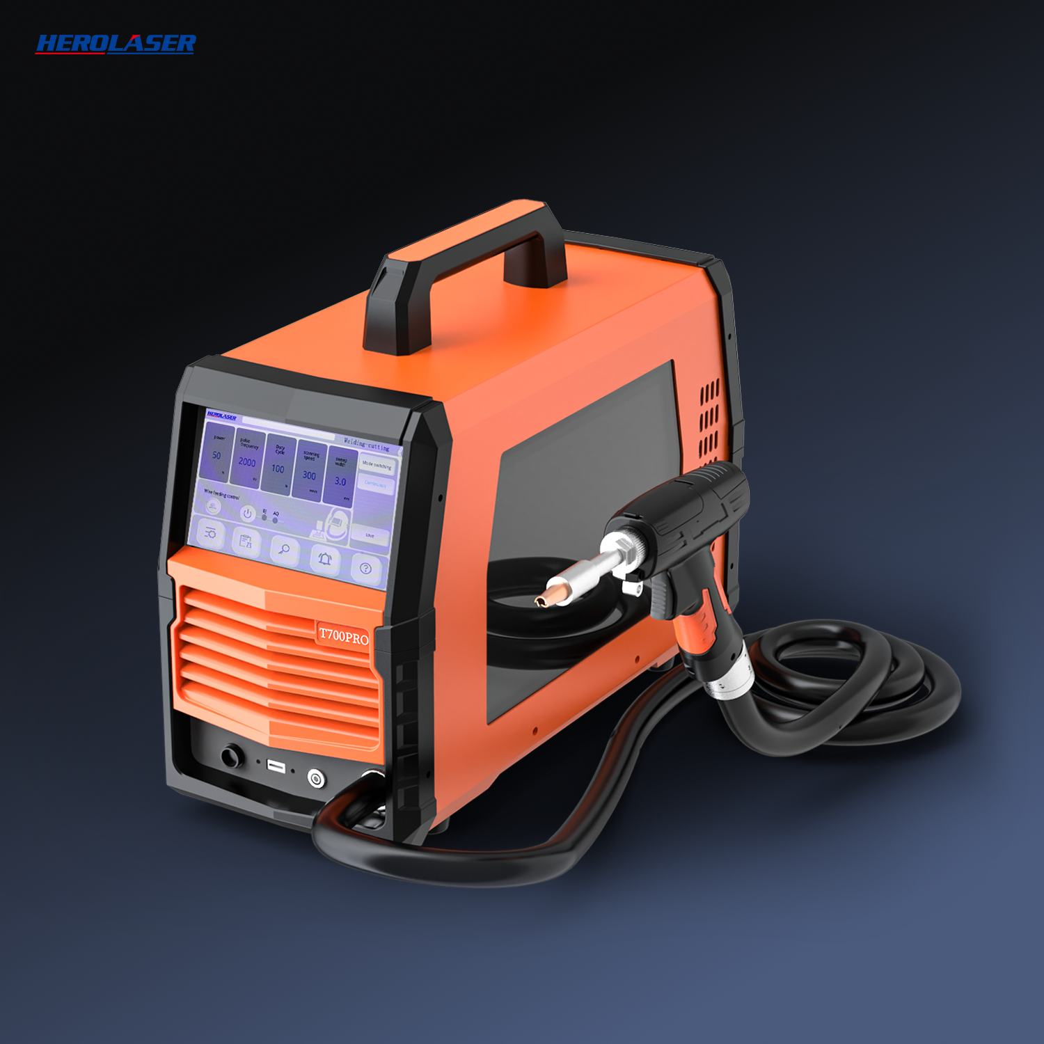 Herolaser T700 Pro laser welder close-up of handheld nozzle