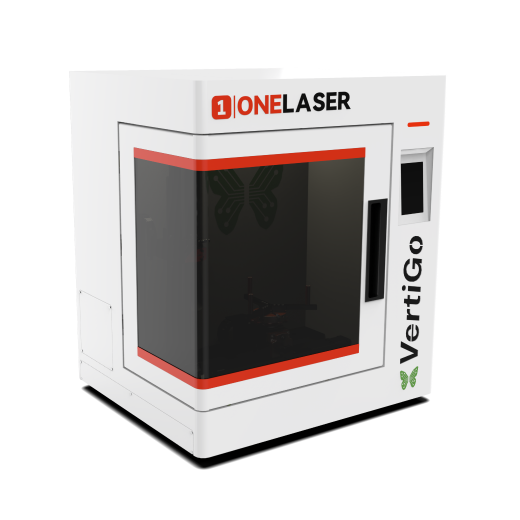 OneLaser VertiGo vertical laser engraver shown from a side angle