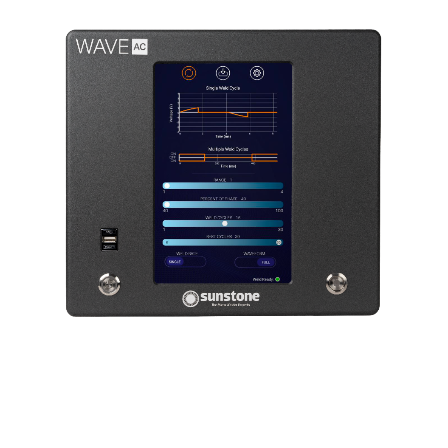 Sunstone Wave AC control panel with digital display on a white background