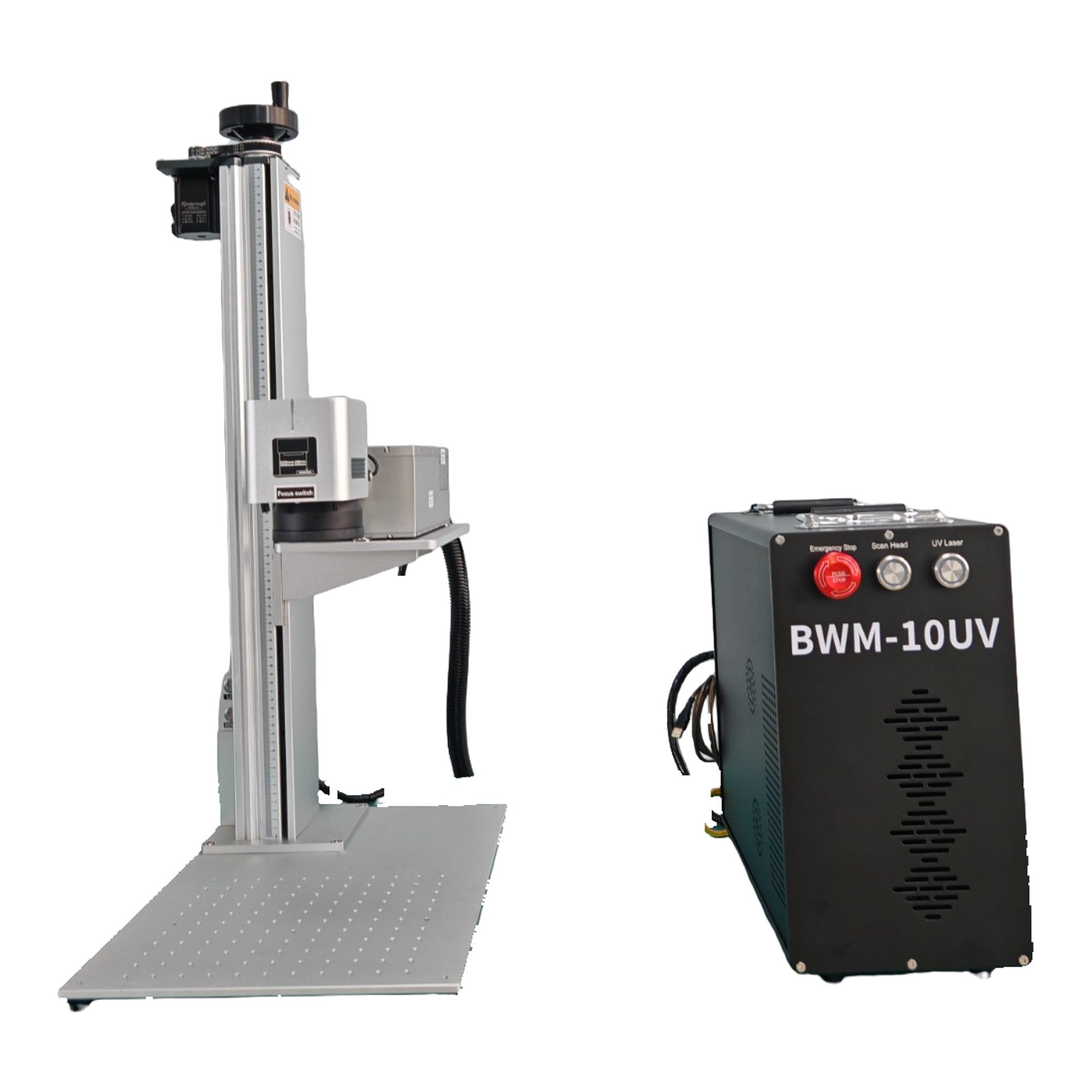 BWM 10W JPT UV laser engraver and control cabinet, front view