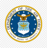 United States Air Force seal emblem on a transparent checkered background, featuring a gold-bordered circular design with blue, white, and gold details and the text 'DEPARTMENT OF THE AIR FORCE' and 'UNITED STATES OF AMERICA'.