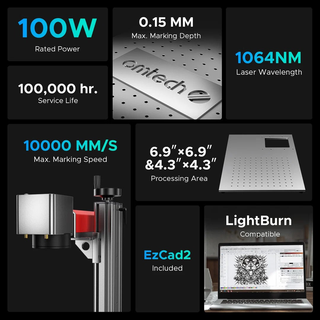OMTech MOPA 100W Split Fiber Laser Engraver Specifications