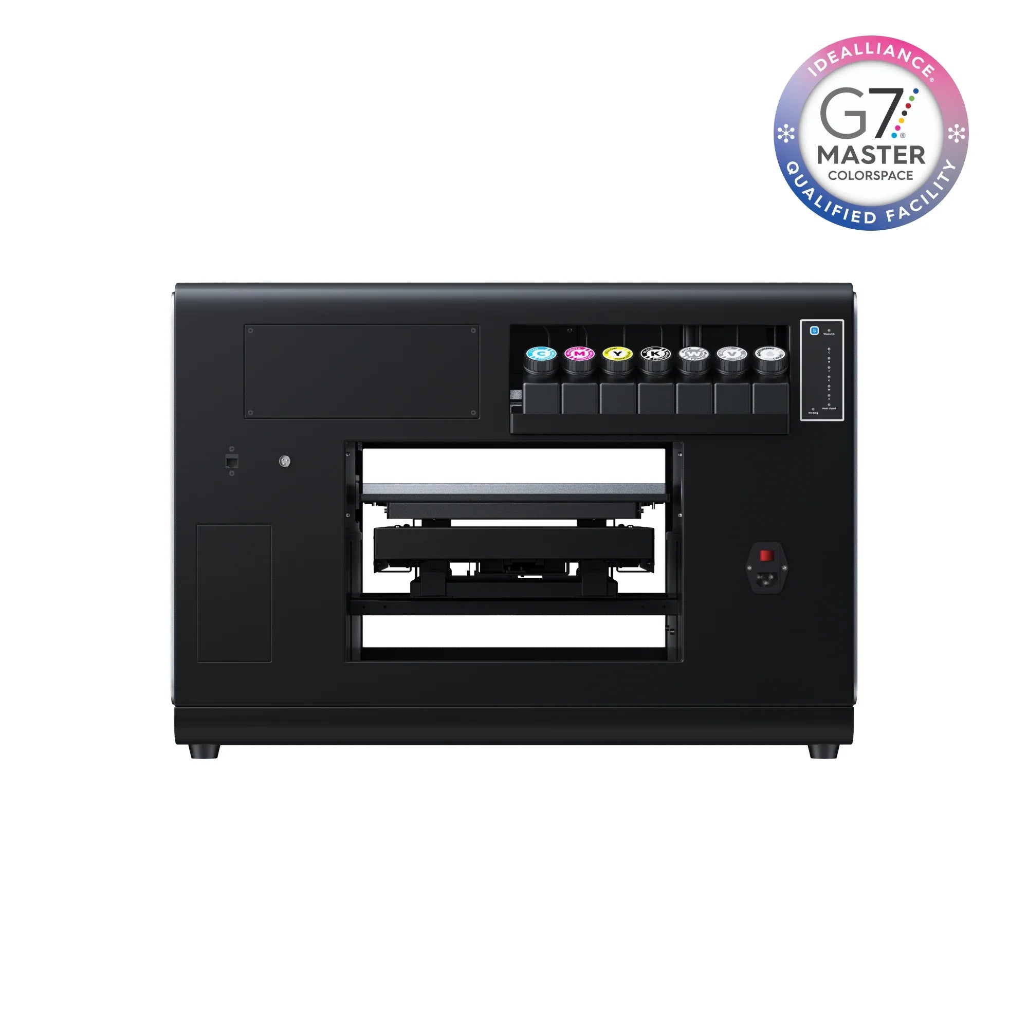 OMTech Spectra A3+ Flatbed UV Printer — Dual Printhead Back Open Side View