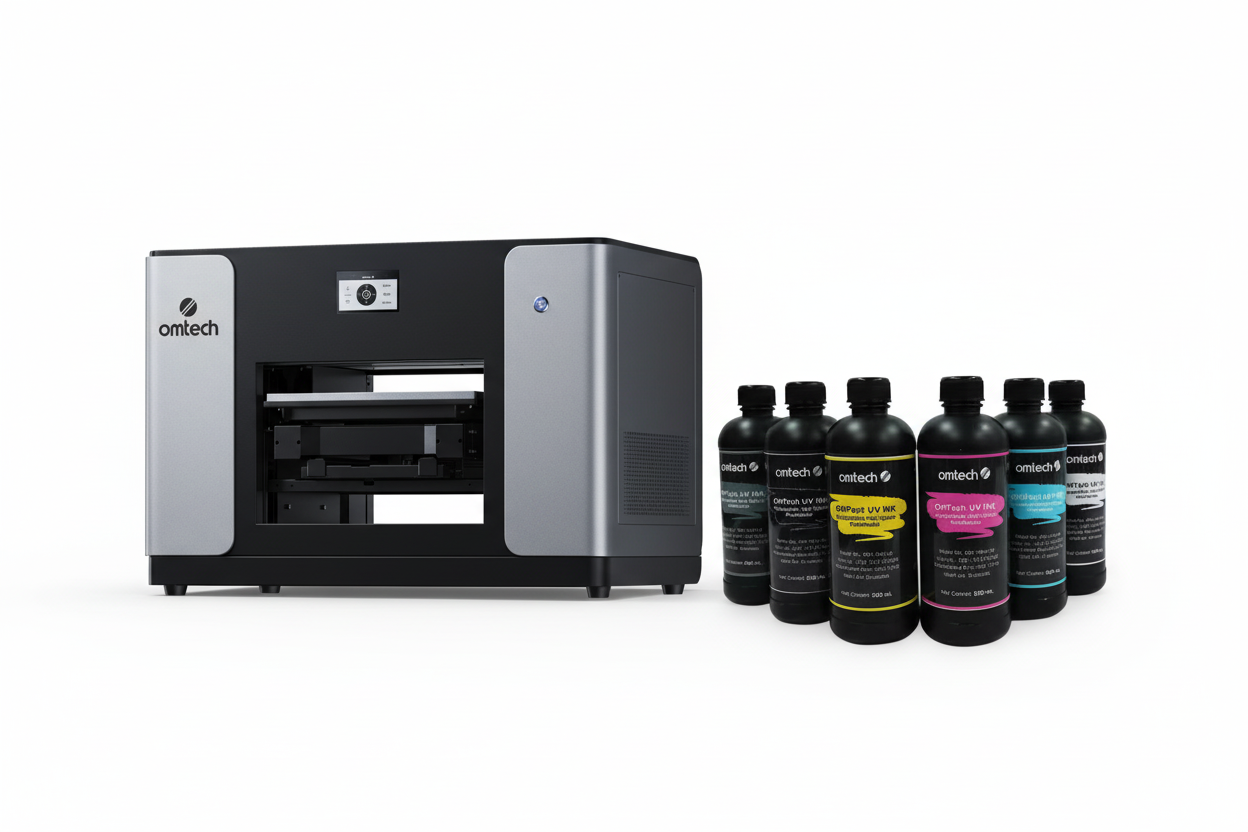 OMTech Spectra A3+ Flatbed UV Printer — Single Printhead Color Bottles