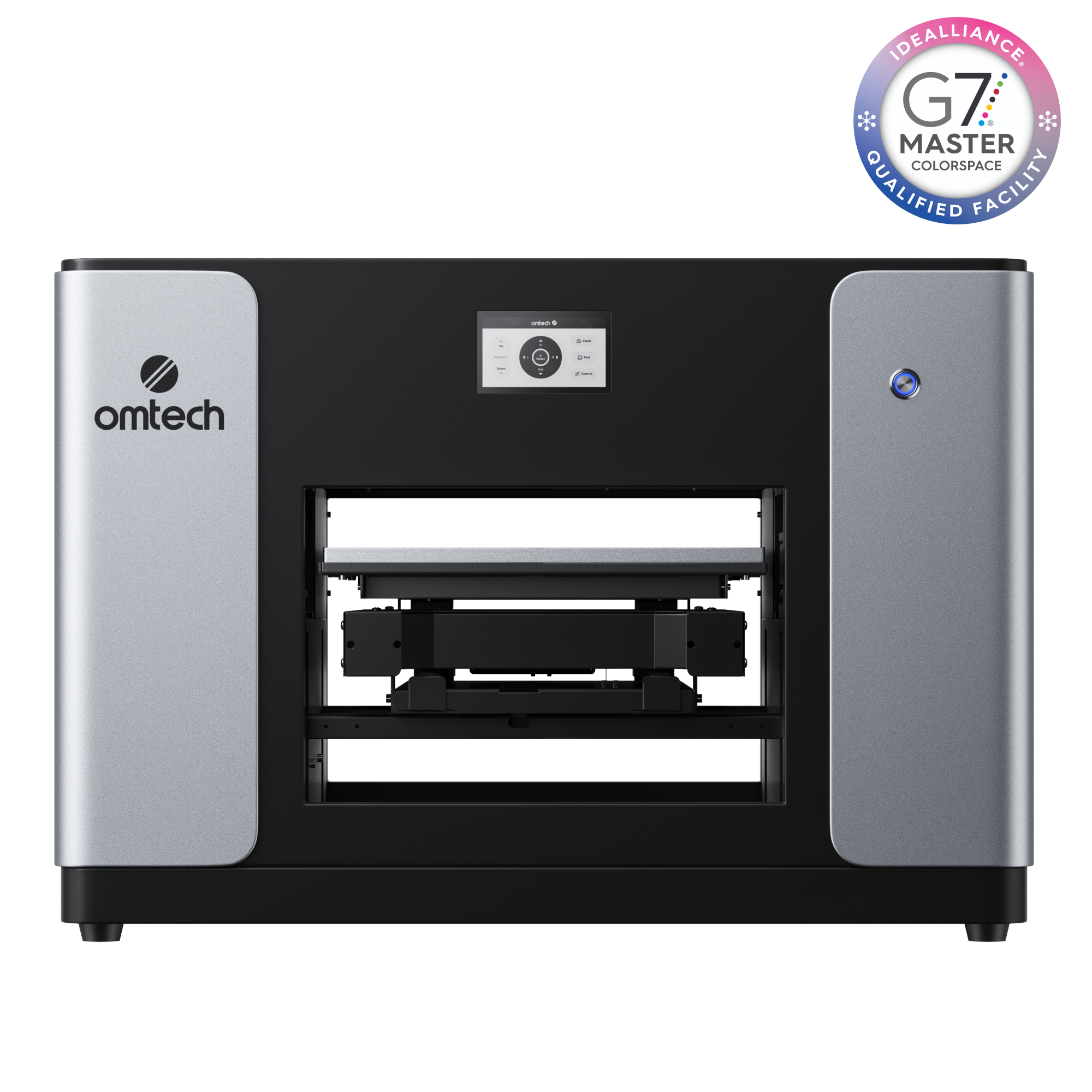 OMTech Spectra A3+ Flatbed UV Printer — Dual Printhead Front View